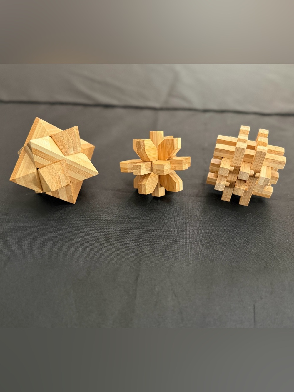 3D Wooden Brainteaser Puzzle Set- Natural Bamboo Burr Desk Games (3 PC)